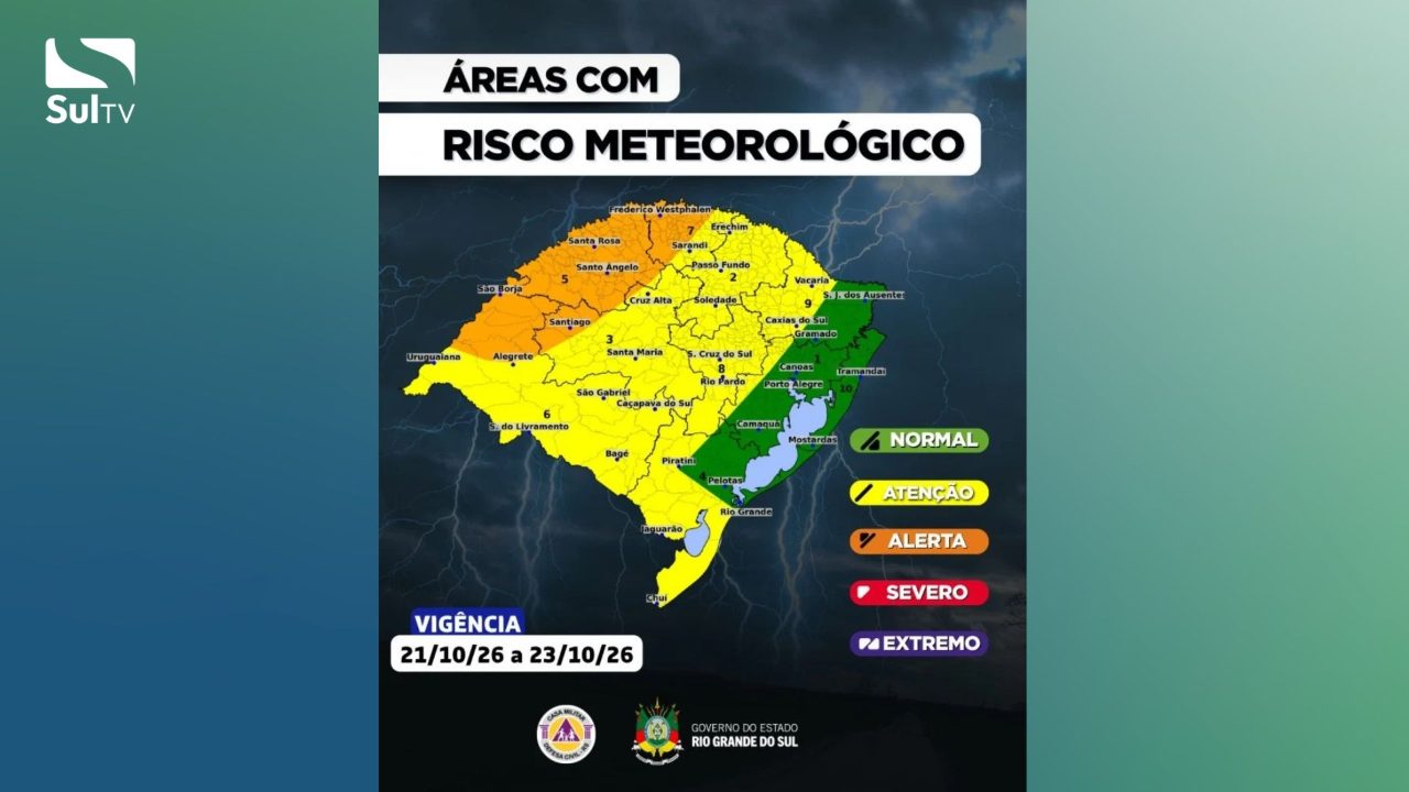 Defesa Civil alerta para temporais com granizo e ventos fortes no Rio Grande do Sul
