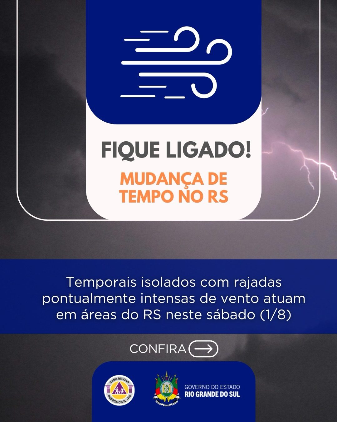 Frente fria coloca Zona Sul e Costa Doce em alerta para temporais neste sábado