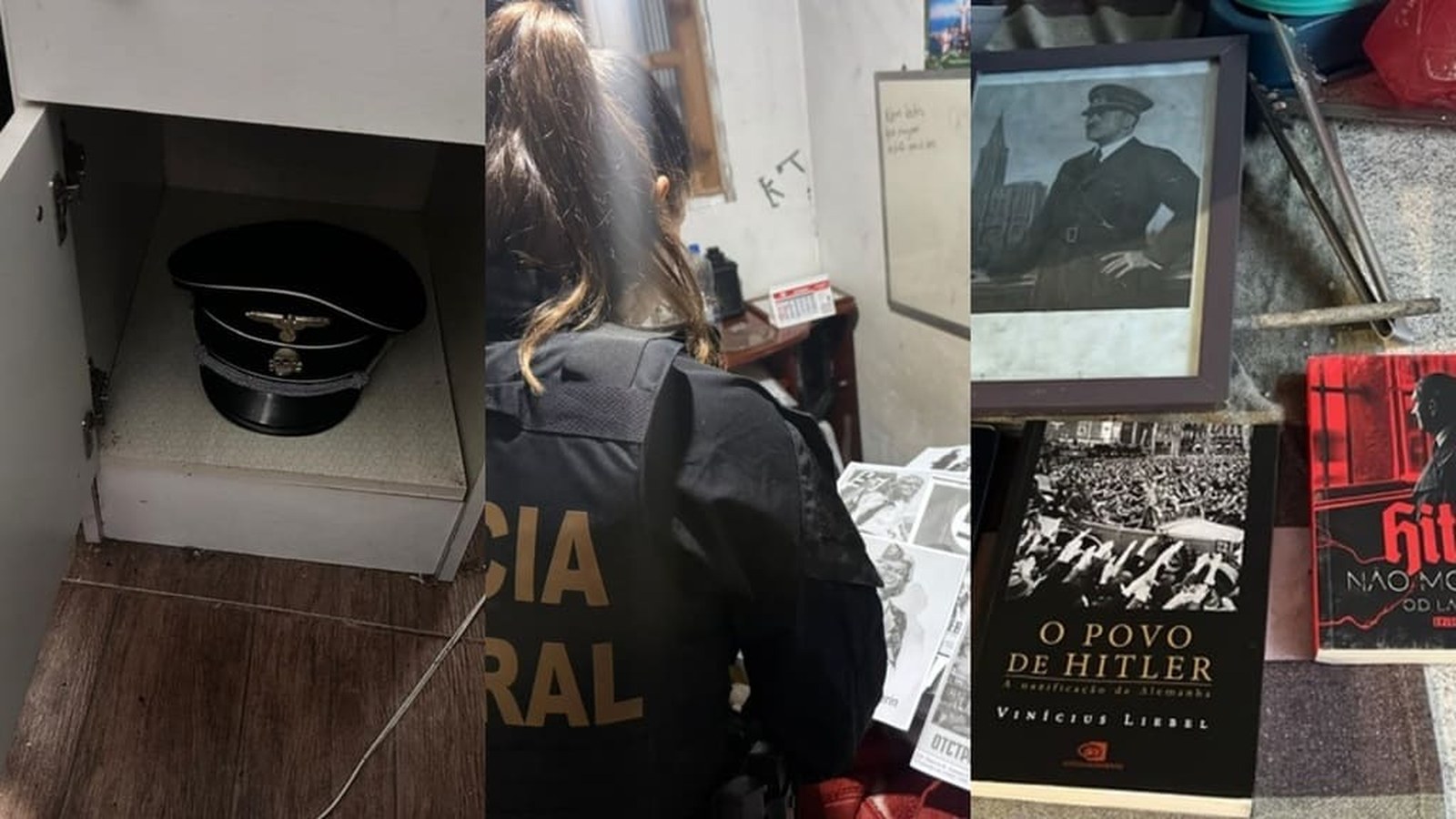 Distintivo da Polícia Federal e celular apreendido simbolizam a Operação Nêmesis, no RS