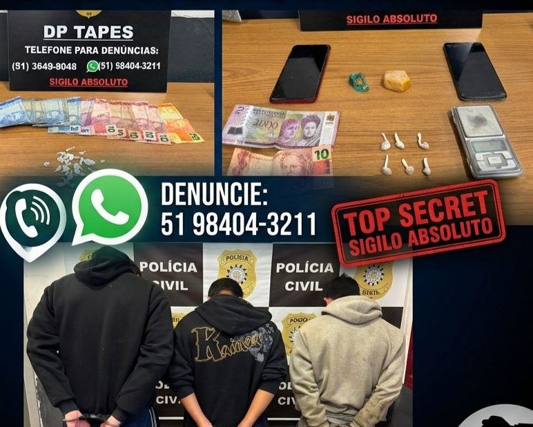 Polícia Civil prende três pessoas por tráfico de drogas em Tapes