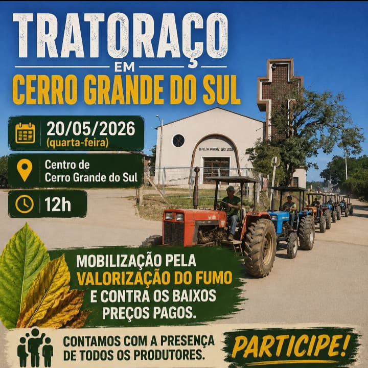 Produtores de fumo da região organizam protestos e tratoraço em defesa da categoria