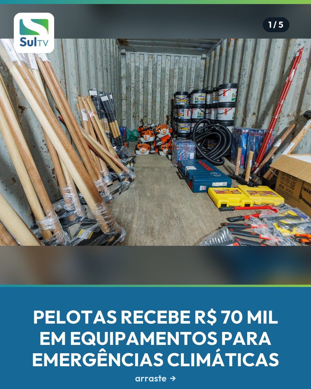 Pelotas reforça o estoque de emergência: a Prefeitura recebeu cerca de R$ 70 mil em equipamentos como medida compensató…