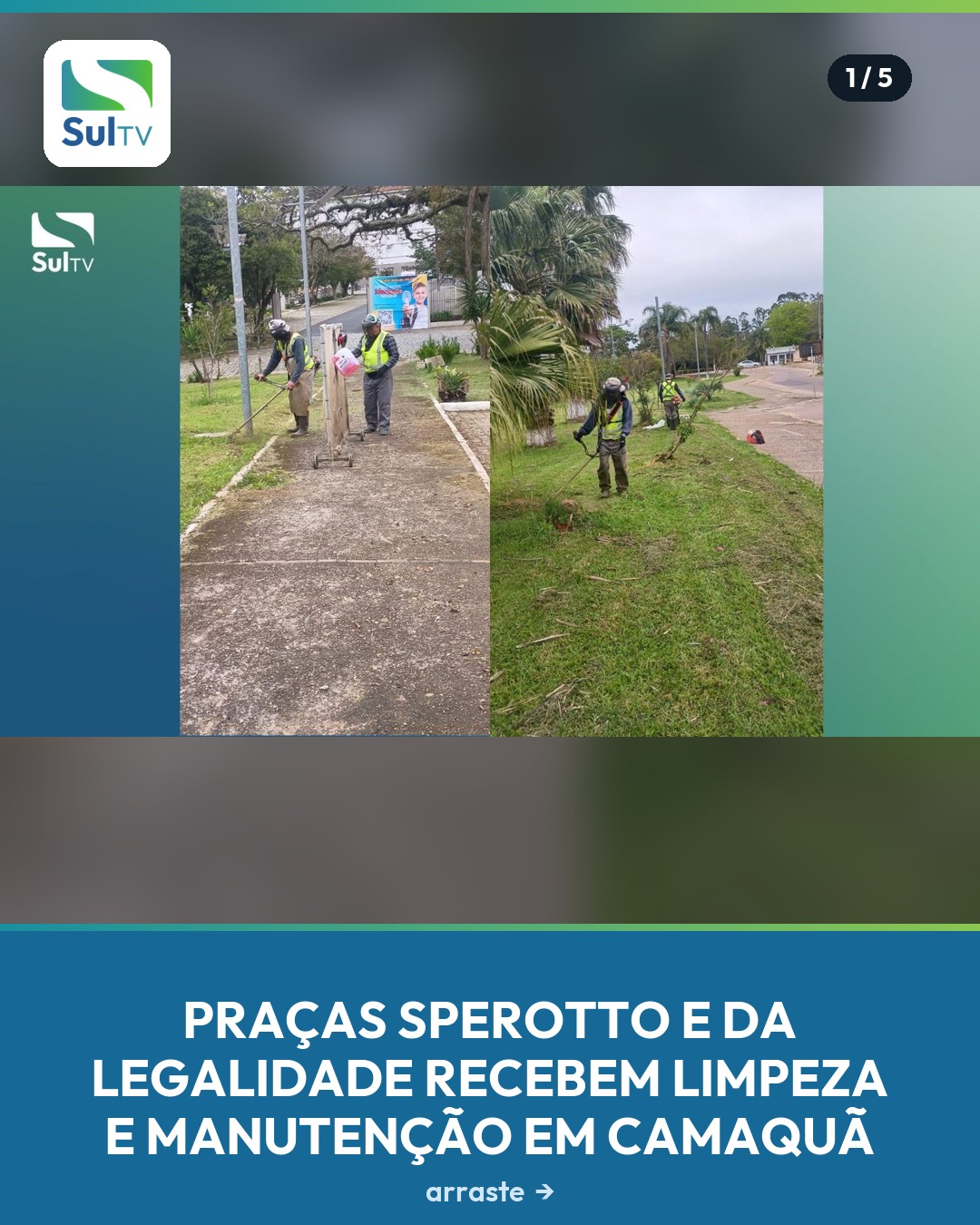 Equipes da Infraestrutura Urbana fizeram corte de grama e retirada de galhos e folhas nos espaços públicos