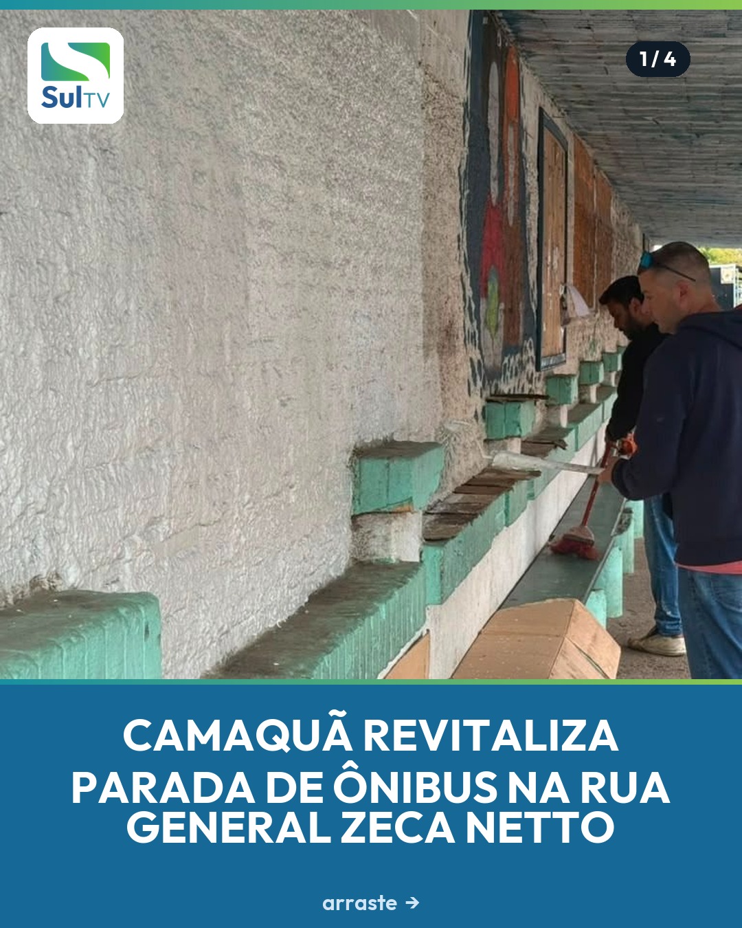 Serviço de pintura busca oferecer mais conforto a quem usa o transporte coletivo no centro da cidade.