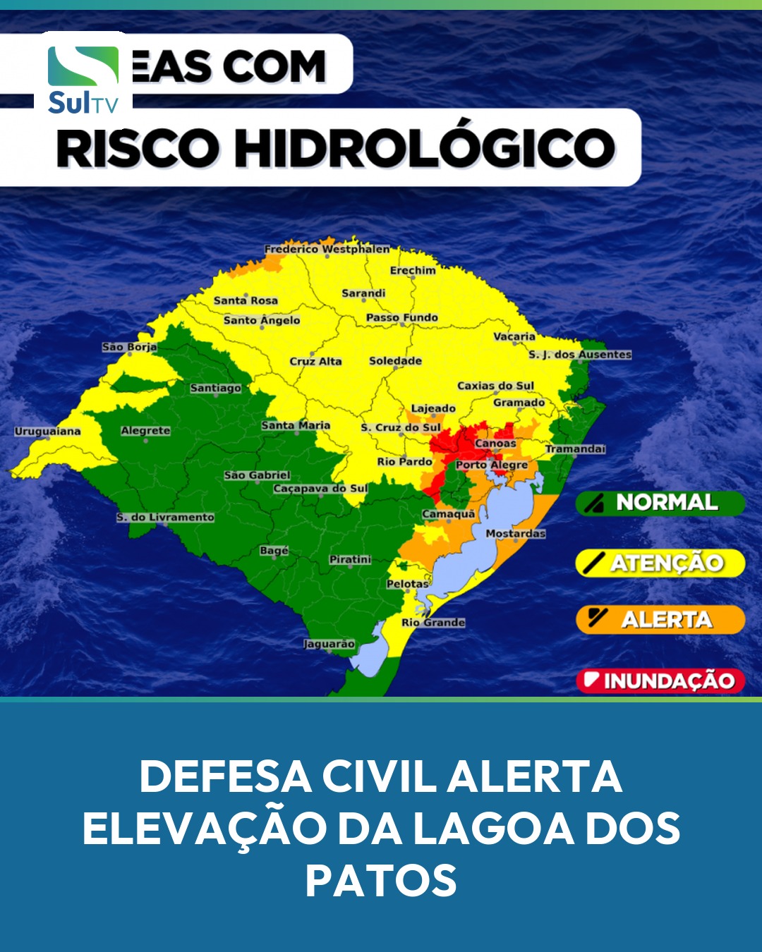 Quem mora nas cidades banhadas pela Lagoa dos Patos deve ficar de olho: o nível da água deve subir nos próximos dias.