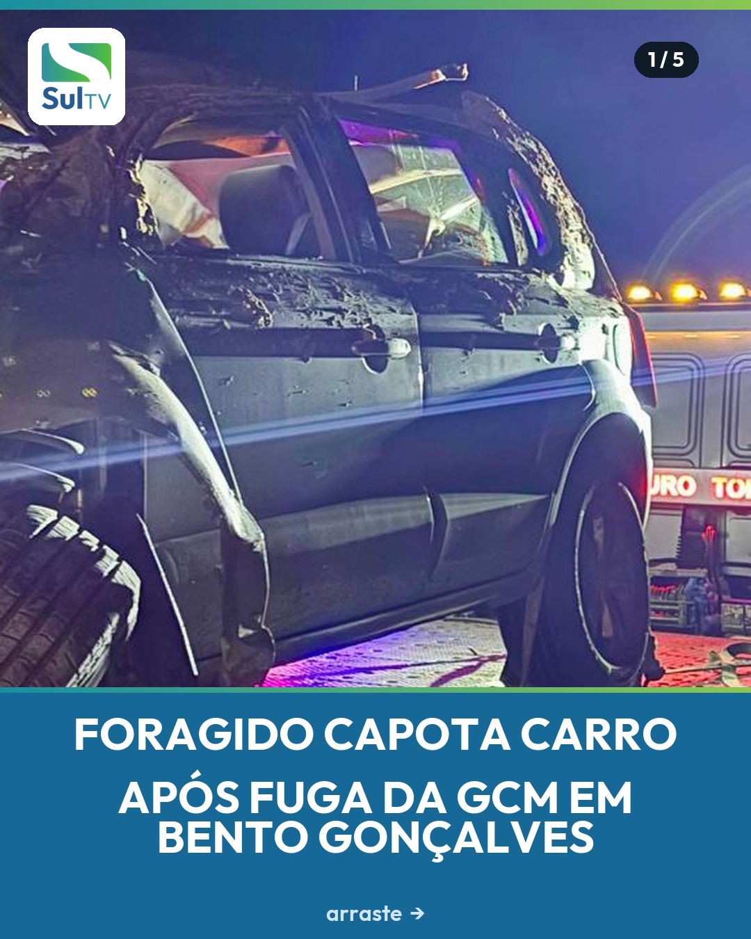 Uma perseguição terminou em capotamento na noite desta sexta-feira (31) em Bento Gonçalves.