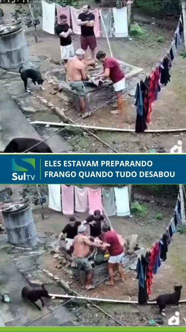Um momento de susto foi registrado por uma câmera de segurança no dia 31 de agosto de 2026. Dois homens preparavam um f…