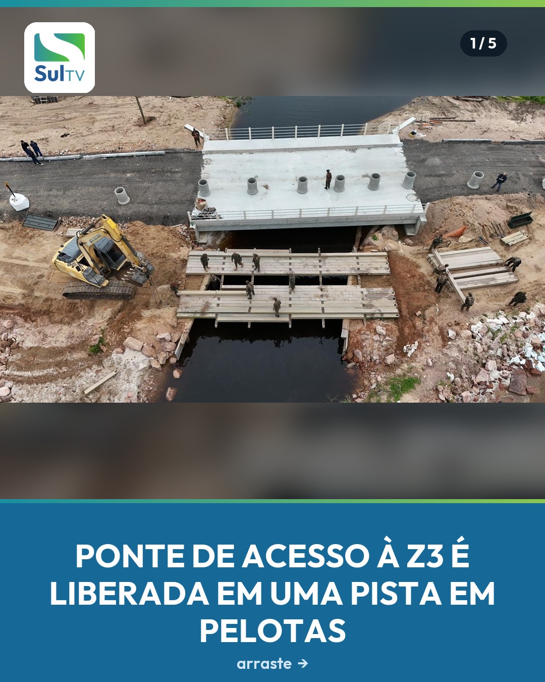 A ponte de concreto que liga a Colônia de Pescadores Z3 ao restante de Pelotas já pode ser atravessada em uma pista.