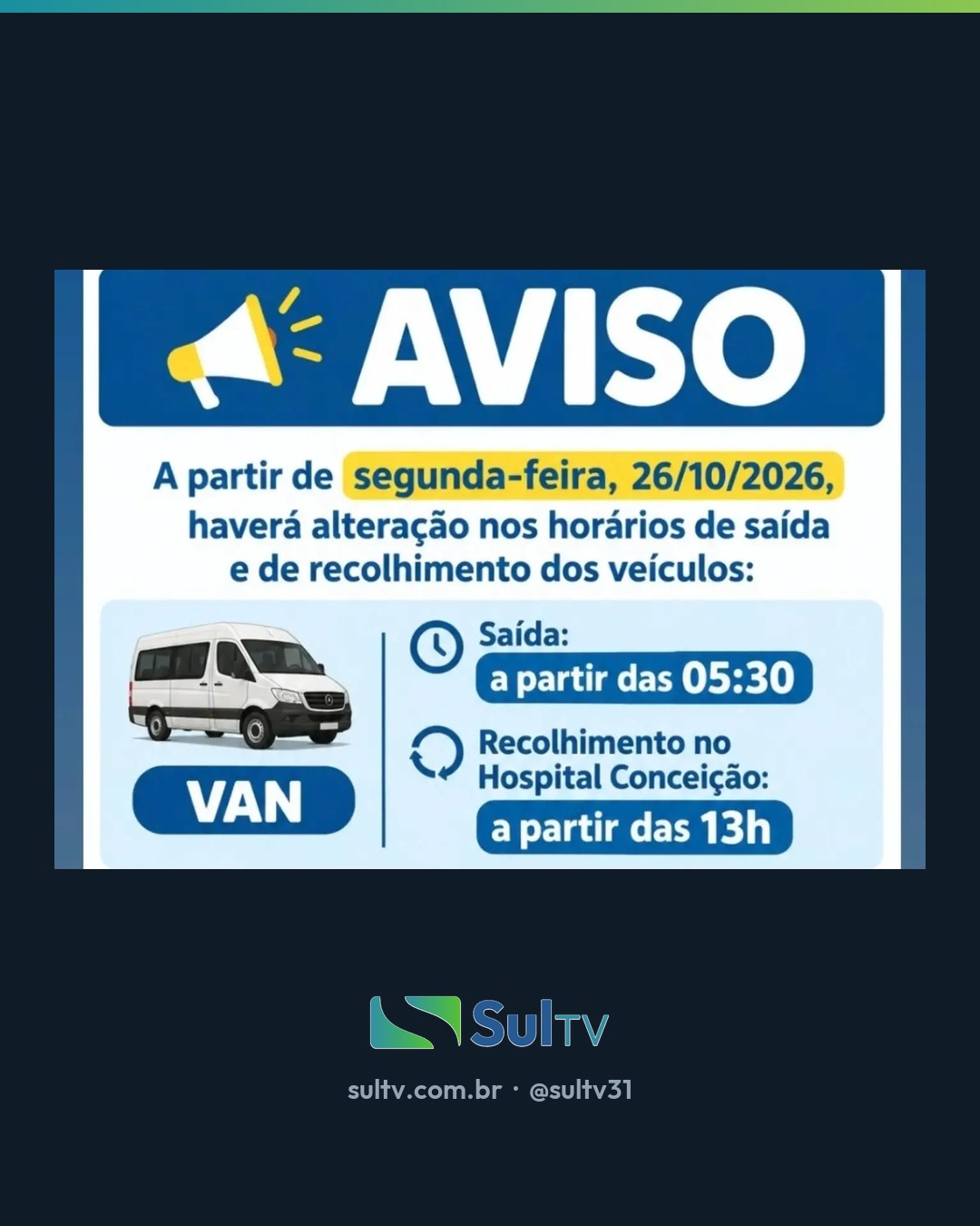 Quem usa o transporte da Saúde em Sertão Santana vai pegar o veículo em outro horário a partir da próxima segunda-feira.