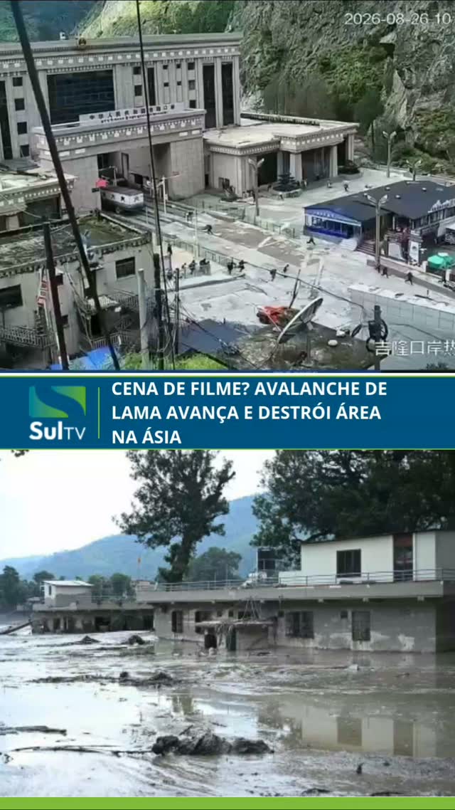 Imagens impressionantes registraram uma enorme avalanche de lama nesta quarta-feira, dia 26, em uma região próxima à fr…
